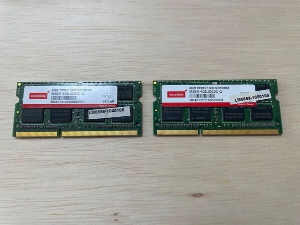 innodisk 8GB(4Gx2枚) DDR3 1600 SODIMM PC3-12800S ノートPC用メモリ 動作確認済み