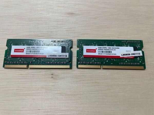 innodisk 8GB(4Gx2枚) DDR3 1600 SODIMM PC3-12800S ノートPC用メモリ 動作確認済み