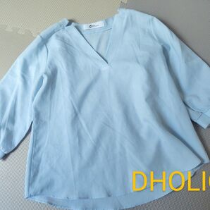 DHOLIC 七分袖 ブラウス ブルー スキッパーカラー