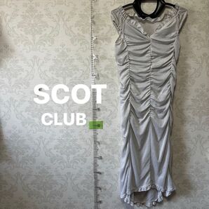 SCOT パーティードレス シルバー ギャザー M ロング丈 キャバドレス 舞台衣装