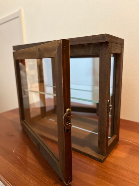 【新品】ガラスコレクションケース アンティーク キャビネット 古道具 ショーケース ブロカント 木製 ガラスケース ヴィンテージ