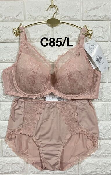 【新作】トリンプ 美胸ホールドブラ フルカップ アイリスの花 上下セット ピンクベージュ C85/L