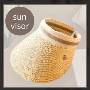 麦わら 帽子 サンバイザー 日焼け防止 ベージュ カチューシャ UVカット 春夏