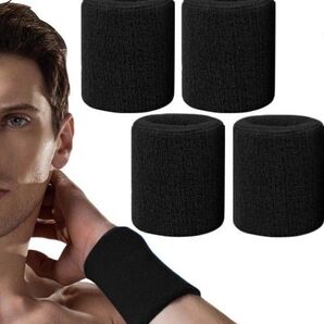 リストバンド スポーツ 黒 4個セット