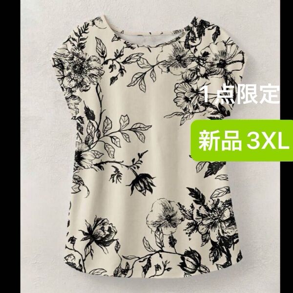 新品 レディース ノースリーブシャツ 3XL ゆったり オーバーサイズ 韓国風 大きいサイズ ボタニカル 花柄 4L アイボリー