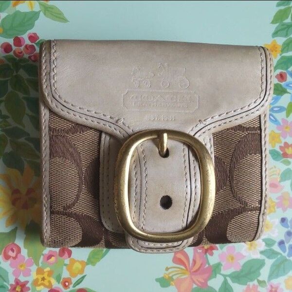 COACH コーチ 二つ折り財布 シグネチャー ベージュ