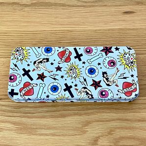 缶ペンケース オールドタトゥー プリント筆箱 文房具