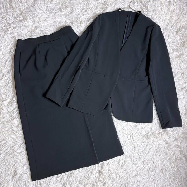 現行 SOEJU ソージュ ストレッチファイン セットアップ ノーカラージャケット スカート スーツ 上下セット ネイビー
