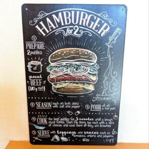 【新品】ブリキ看板 チョークアート風 ハンバーガー カフェ