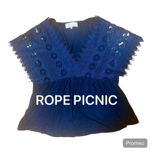 ROPE PICNIC Vネック 異素材 レース カットソー トップス 38