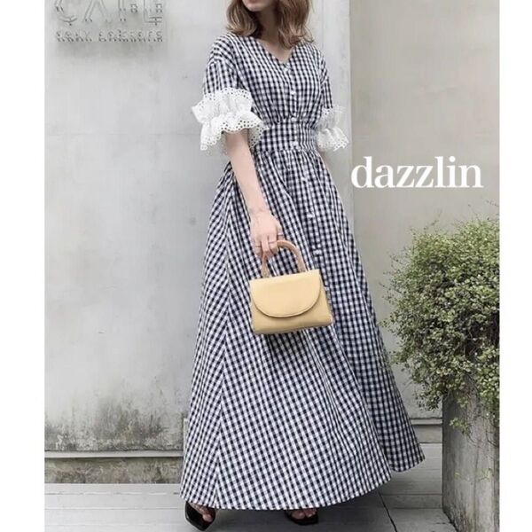 dazzlin ダズリン スリーブコットンシャツワンピース チェック柄 袖レース