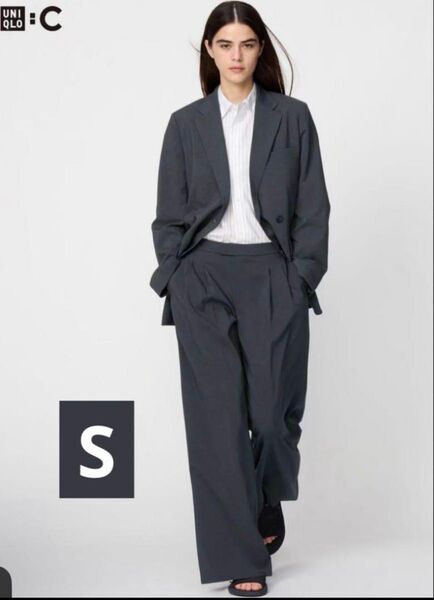 【新品】UNIQLOC ユニクロシー 感動タックワイドパンツ ダークグレー S セットアップ スーツ チャコール