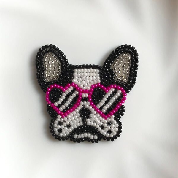 フレンチブルドッグ パイド ブローチ ビーズ刺繍 犬