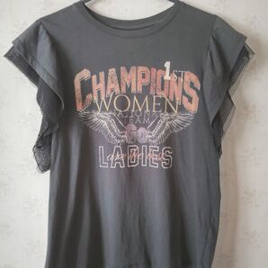 ☆Bershka ベルシュカ 袖フリル 半袖 プリントTシャツ ダークグレー ☆