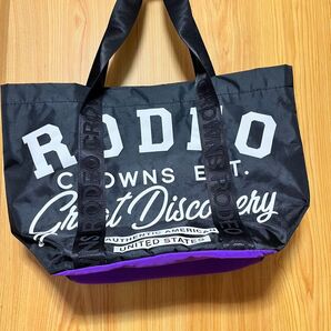 RODEO CROWNS トートバッグ 黒 パープル ロゴ入り 大容量 ロデオクラウンズ