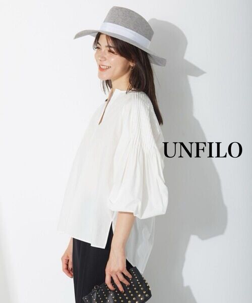【極美品】UNFILO アンフィーロ ボリュームスリーブイージーケアブラウス シャツ ピンタック オンワード樫山