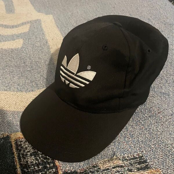 90s ビンテージ old adidas ストライプ キャップ ハット Y2K キャップ 帽子 ブラック