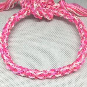 ハンドメイド ブレスレット ピンク/ホワイト 編み込み