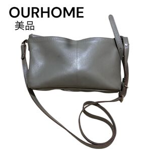 OURHOME シンプル レザー ショルダーバッグ 斜めがけ可 グレージュ トープ 本革