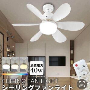 シーリングファンライト DCモーター LED内蔵 3段階風量調整 リモコン E27口金 白 ホワイト 40w 天井ライト 扇風機