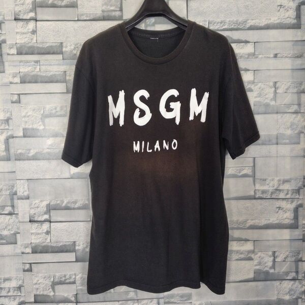 MSGM Tシャツ 半袖Tシャツ ブラック 黒 ロゴ L XL