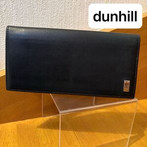 【美品】dunhill ダンヒル 二つ折り長財布 ブラック レザー 札入れ ロングウォレット 黒 イタリア製