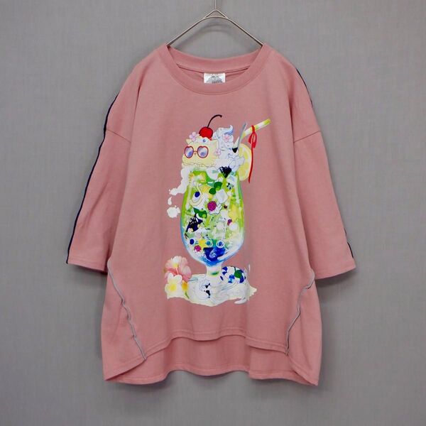 スカラー 152674:配色メロウステッチ クリームソーダ柄Tシャツ