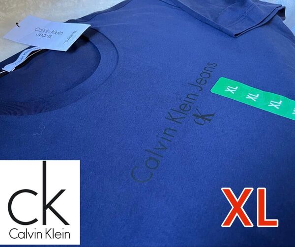 Calvin Klein Jeans カルバンクライン メンズ Tシャツ 紺 XL【日本サイズLL~3位】 正規品 クールネック