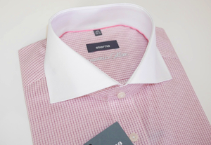 新品 23,000円 ETERNA ワイシャツ ドレスシャツM Lサイズ40 オフィス 15 3/4フォーマルLコットン 白ピンク赤 チェック柄 メンズ クレリック