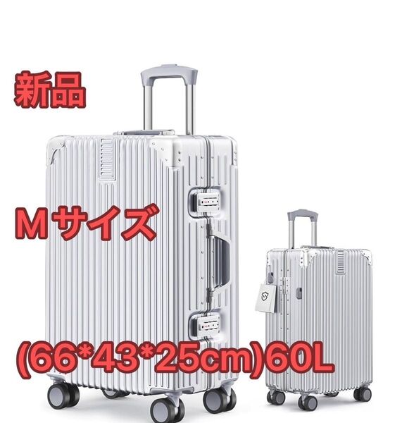 キャスター 耐衝撃 TSAロック 出張 旅 シルバー Mサイズ4泊6日 60L
