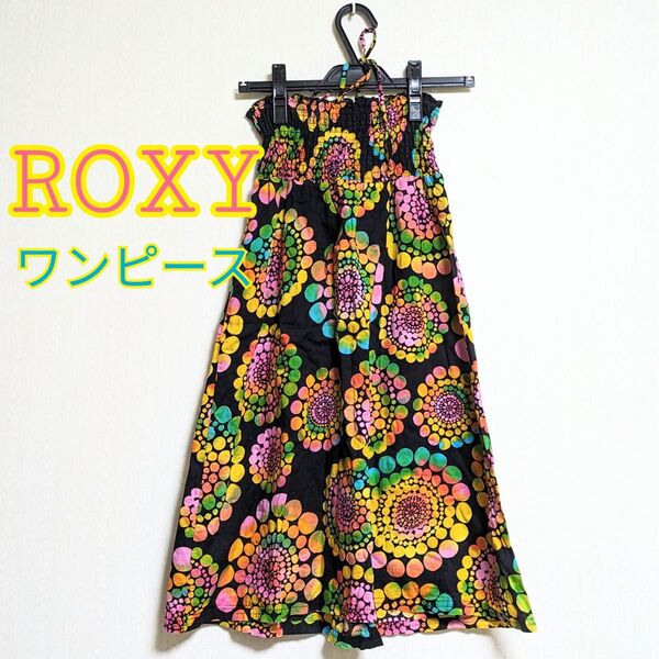 【ROXY/ロキシー】ワンピース/スカート/南国/可愛い/夏/海/黒/ブラック/チュニック/カラフル/リゾート/花火/ビーチ