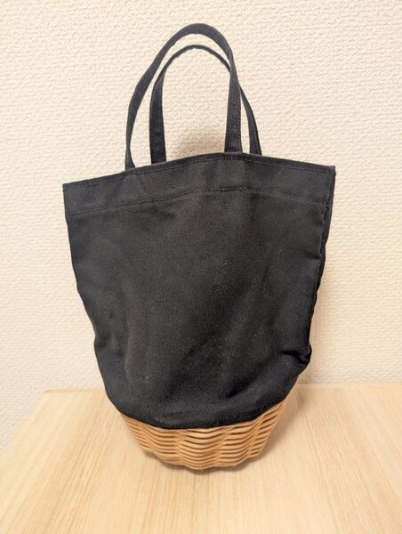 トートバッグ キャンバス×かご ブラック