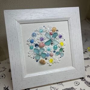 シーグラスアート お花 花束 ハンドメイド インテリア