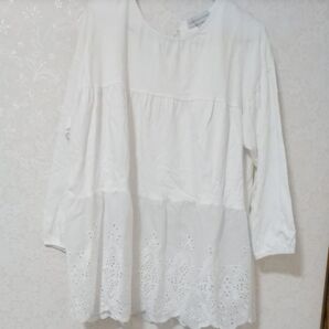 SEASON REASON by Rin & Red 裾レース切り替えコットンチュニック M ホワイト 長袖