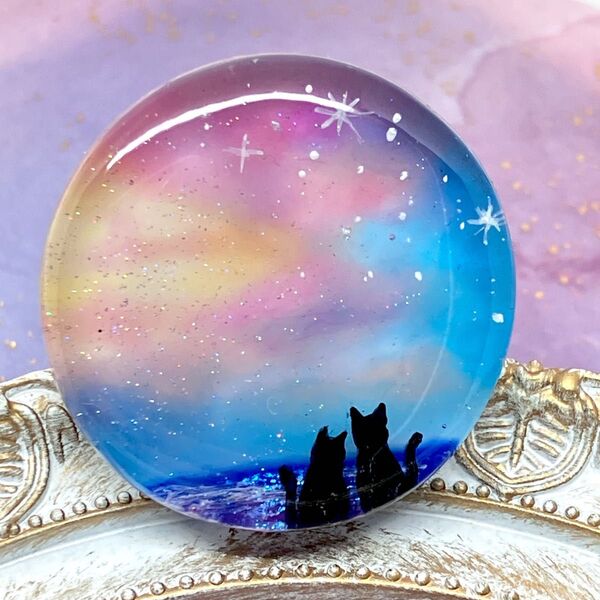 夜空を眺める猫たち レジン作品