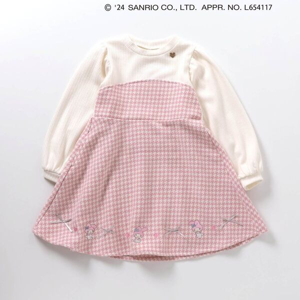 アプレレクール マイメロディ 千鳥柄ドッキングワンピース 100サイズ ワンピース 長袖 子供服 女の子