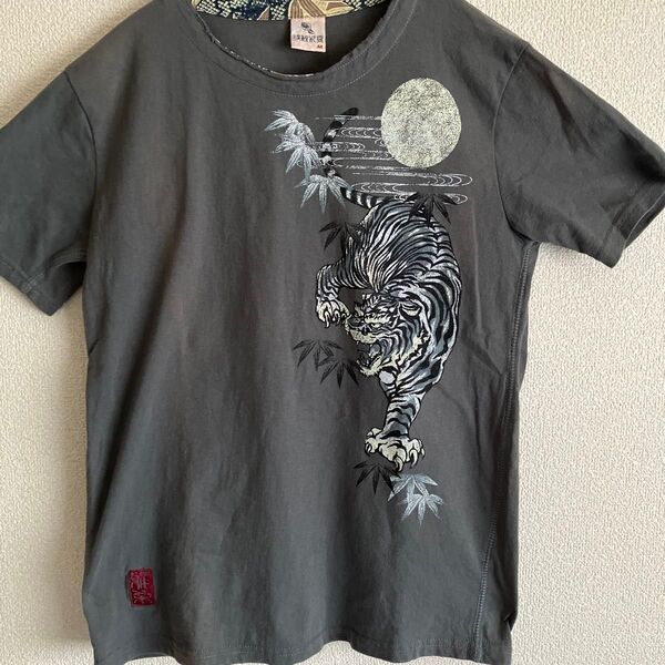 メンズ 半袖Tシャツ 虎 竹 和柄 グレー M