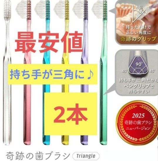 【正規品】奇跡の歯ブラシ 持ち手が三角 リニューアル品 大人用歯ブラシ 衛生用品 歯科専売 2本★gawkwd