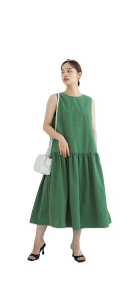 美品 coca ノースリギャザー切り替えワンピース グリーン L size