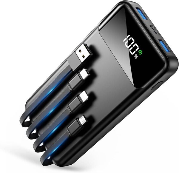 完全新品 モバイルバッテリー 大容量 56800mAh 4つのケーブル内蔵五台同時充電 急速充電 2.4A出力対応 LCD残量表示