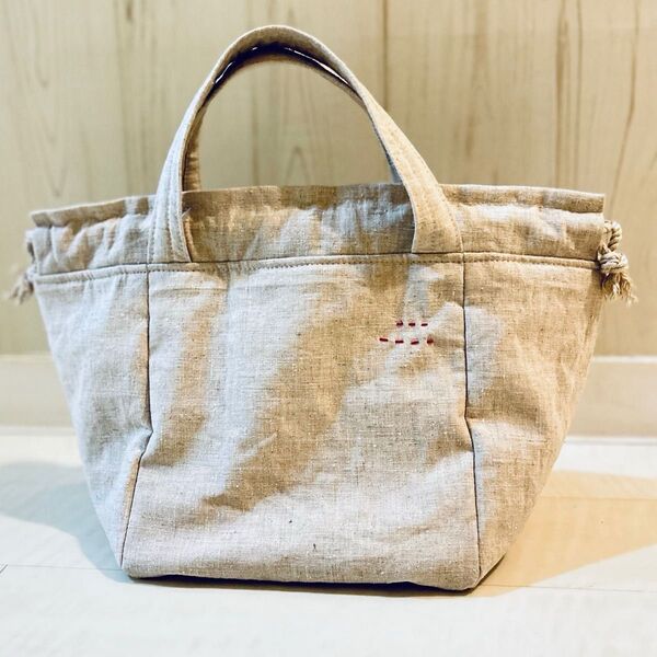 ハンドメイド 巾着バッグ 2way リネン stitch