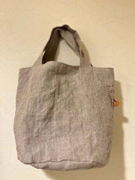 ハンドメイド リネン 丸底バケツバッグ