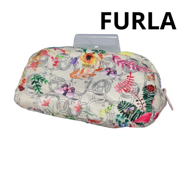 FURIA ポーチ 花柄 蝶々 小物入れ お洒落 ロゴ柄 ミラー付