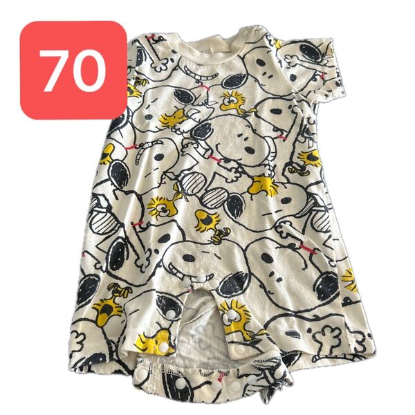 ロンパース カバーオール ショートオール ベビー 70 キッズ スヌーピー SNOOPY 白 ホワイト 半袖 子供服