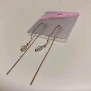 パール ロングチェーンピアス ゴールド フープ