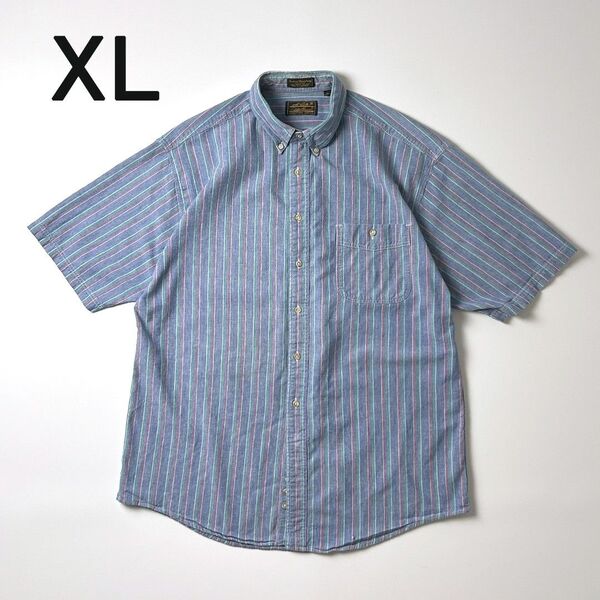 エディーバウアー 黒タグ 半袖BDシャツ シャンブレー ストライプ 90s ボタンダウン