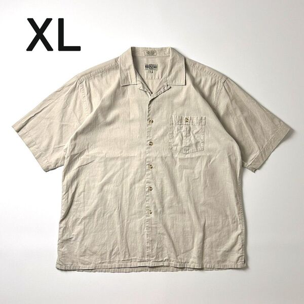 半袖開襟リネンシャツ XL ベージュ 90s ボックスシルエット オープンカラー 半袖シャツ