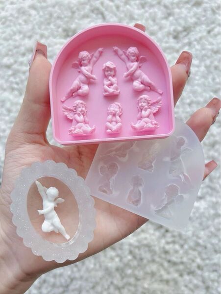 シリコンモールド 天使 デコレーション 立体型 ぷっくり トレカケース 装飾 モールド 封入パーツ レジン 粘土