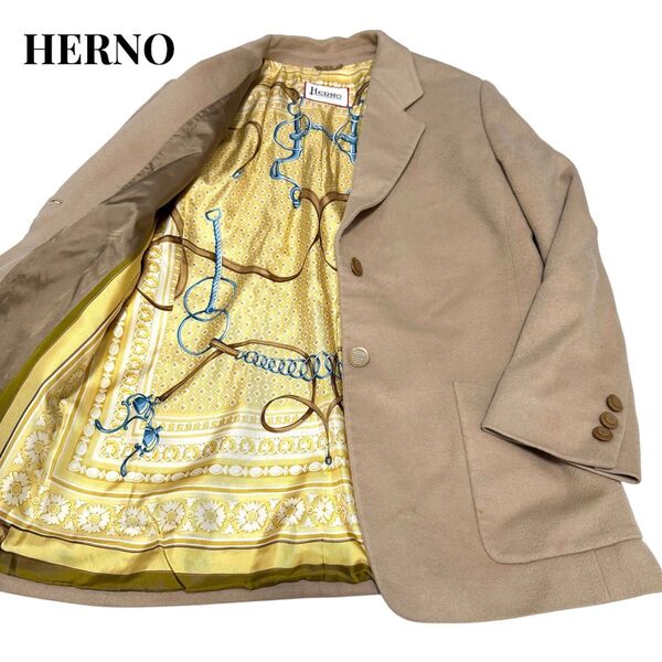 HERNO ヘルノ テーラードジャケット カシミヤ100% 総柄 ベージュ コート チェスターコート