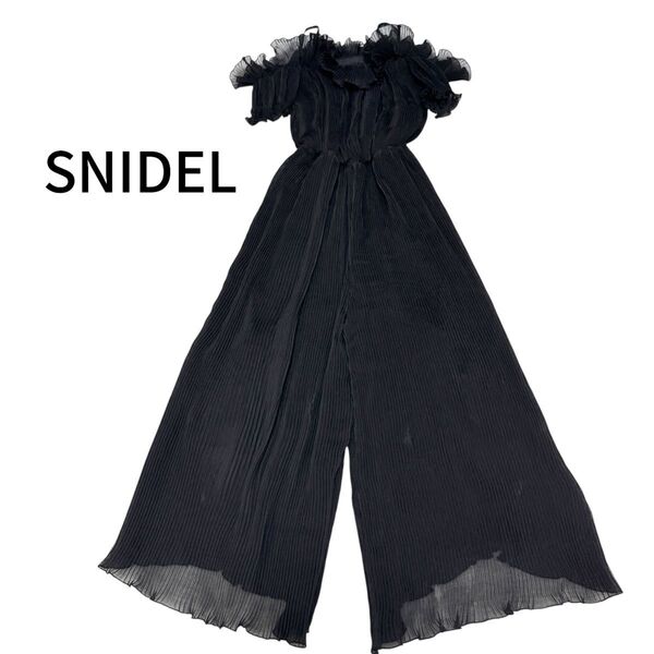 sindel スナイデル プリーツ オールインワン フリル ブラック Aライン キャミワンピース フレアパンツ 半袖